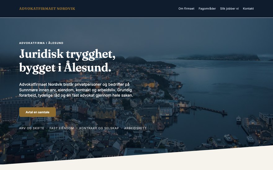 Nettside for Advokatfirmaet Nordvik — eksempel fra Smartbyrå