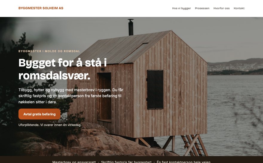 Nettside for Byggmester Solheim — eksempel fra Smartbyrå